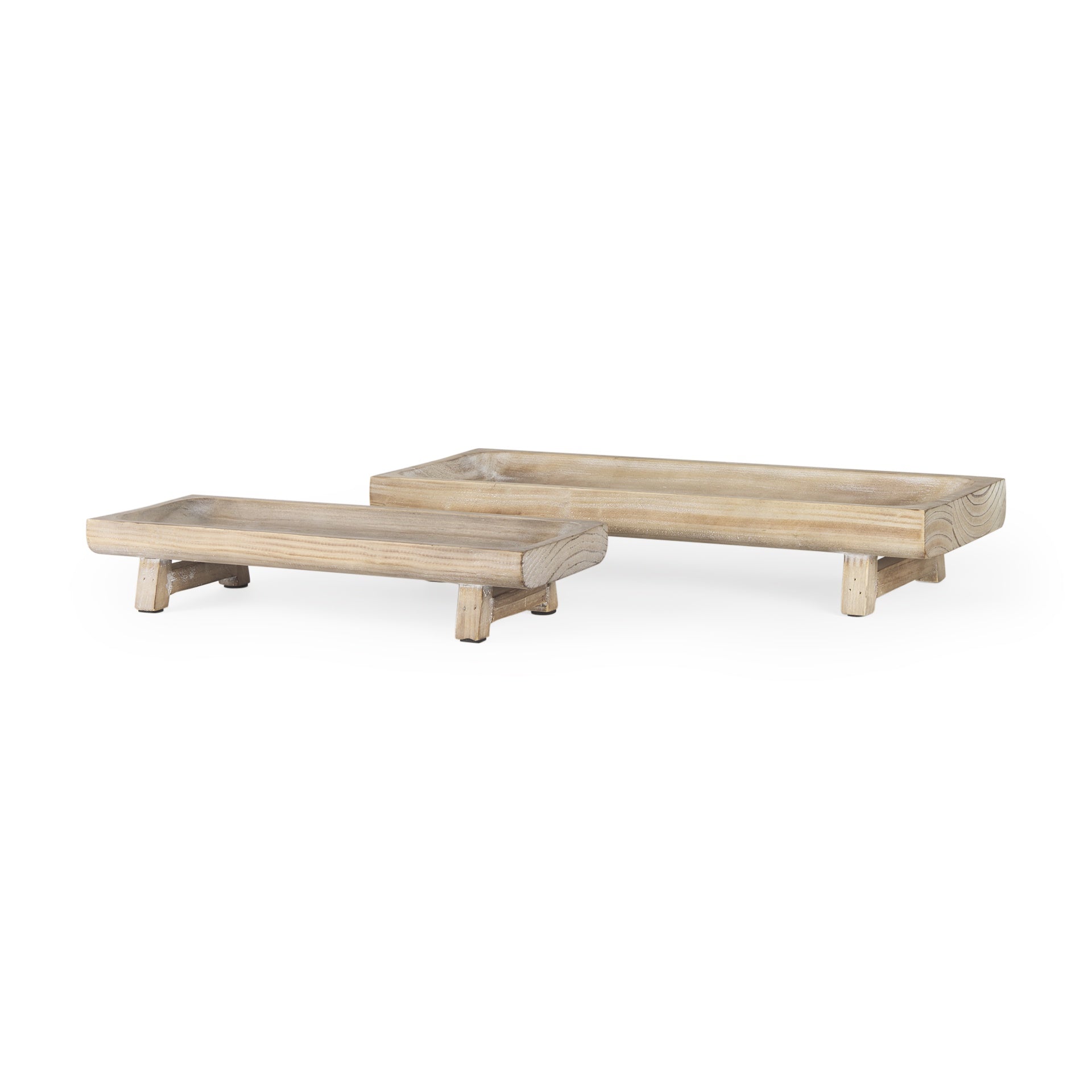 Carver White Washed Wood Trays | Set of 2